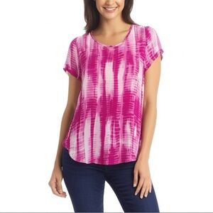 Olivaceous Pink and White Abstract Print Patterned Women's Top Size S